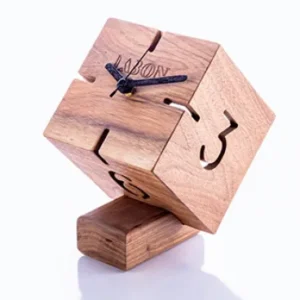 Wooden cube table clock